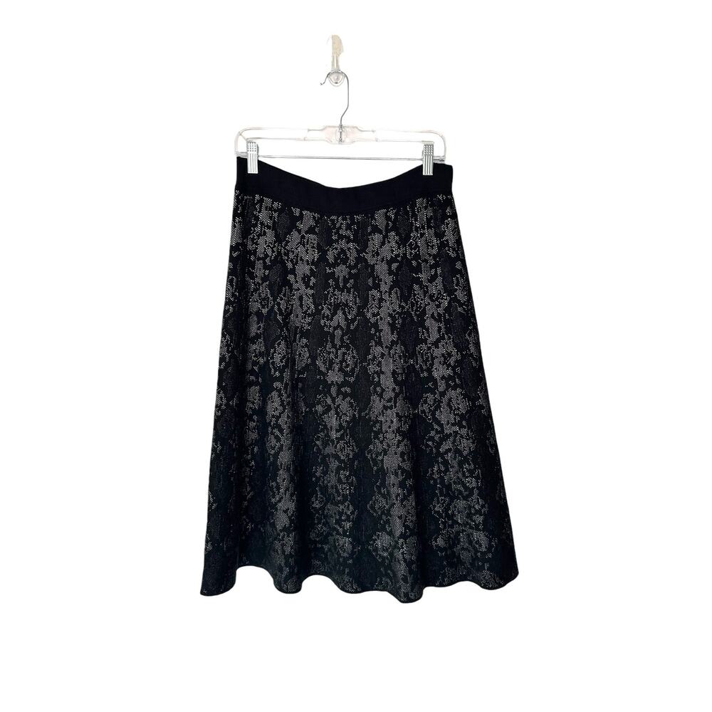 Calvin Klein Black White Dressy Knit Stretch Sweater Flare‎ Skirt Size Medium